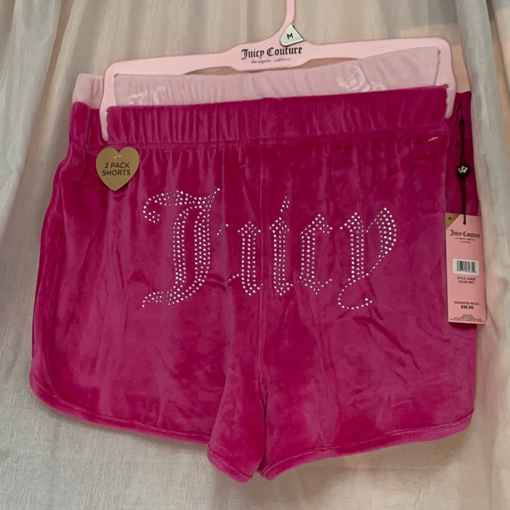 Juicy Couture Hot Pink Velour Rhinestone 'Juicy' High Waist Shorts